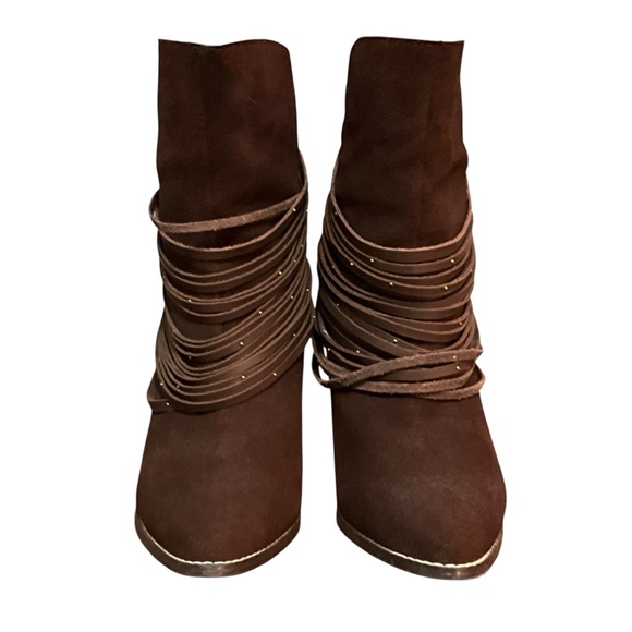 Kelsi Dagger Zena Suede Western Fringed Heeled Bootie - Picture 5 of 11